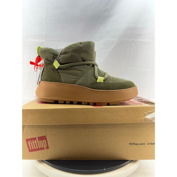 FitFlop F-Mode Womens 8.5 Water Resistant Fleece Lined Winter Ankle Boots Green - Picture 4 of 14